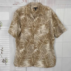 Van Heusen Aloha Shirt L 16 - 16.5 Leaf Print Beige Tan S/S Pocket Soft EUC - Picture 1 of 10
