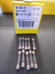 Ten (10) Bussmann AGC-10 Fuses 10A 250V AGC10 BK/AGC-10 Buss NOS - Picture 1 of 8