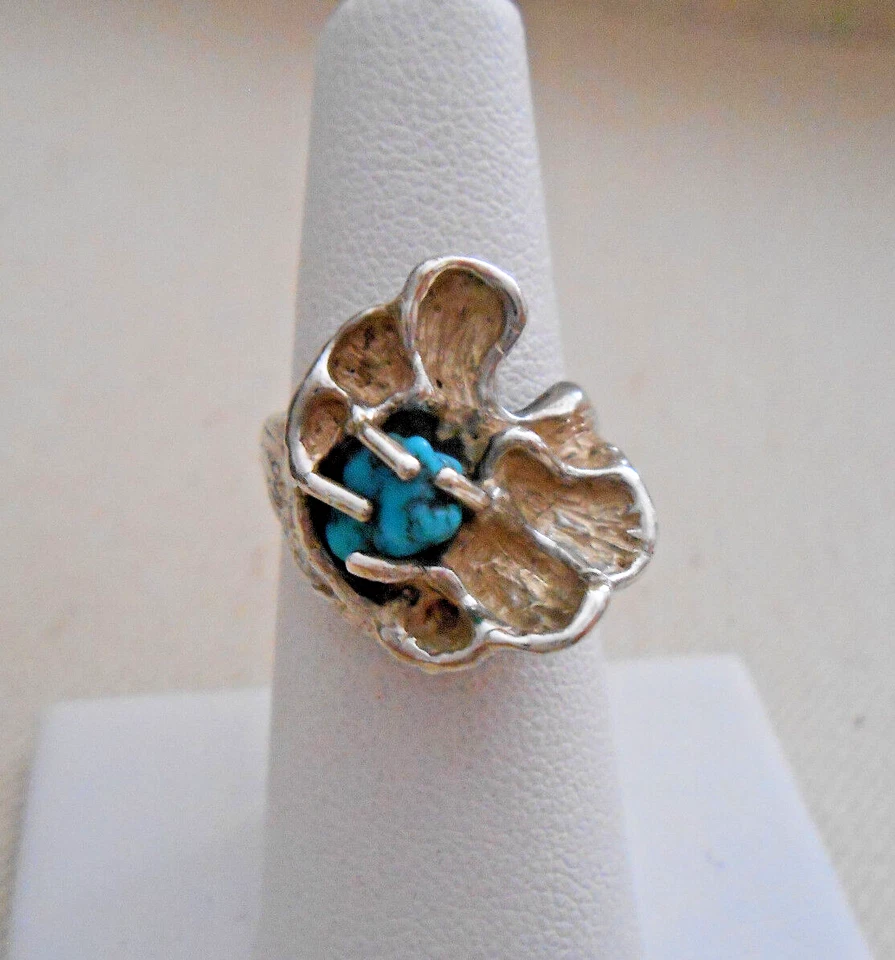 Sterling Silver Artistic Free Form Turquoise Nugget Ring     280107 - Image 1 of 4