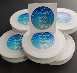 SUPER SILKY BEADING THREAD for PEARLS & BEADS WITH 2 WIRE NEEDLES WHITE 10 Mts - Picture 1 of 5