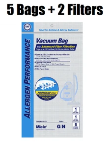 Type GN Filter Bags For Miele Canister Vacuums 5 Bags + 2 Filters - Picture 1 of 2