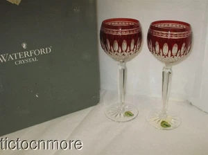 RETRO WATERFORD CLARENDON RUBY RED CRYSTAL WINE GLASS HOCK PAIR 973.595.0892 BOX - Picture 1 of 18