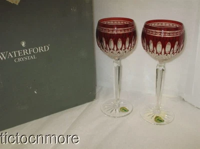RETRO WATERFORD CLARENDON RUBY RED CRYSTAL WINE GLASS HOCK PAIR 973.595.0892 BOX - Image 1 of 4