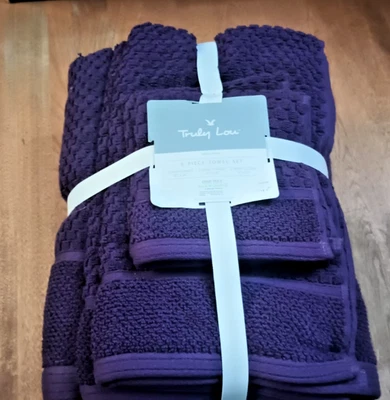 New 6 Piece Bath Towel Set Truly Lou 100% Cotton Oeko-Tex Eggplant - Image 1 of 4