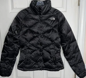 Women Sz XS The North Face Aconcagua 550 Down Puffer Satin Jacket Black Coat - Picture 1 of 12