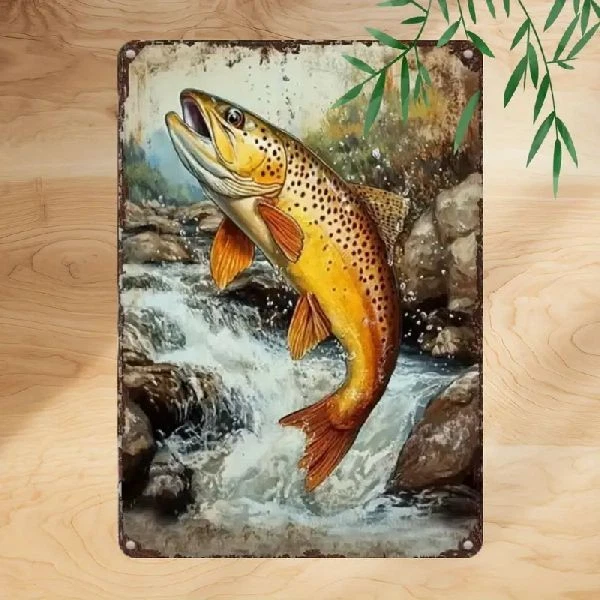 Blechschild Forelle Fisch Angeln Nostalgie Vintage Metallschild 30x20cm TEL2304 - Bild 1 von 2
