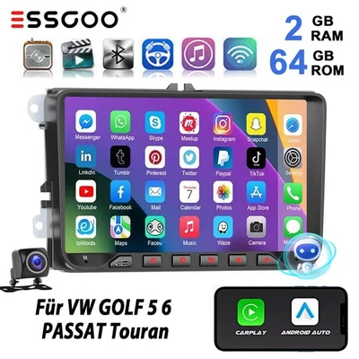 Carplay KAM+ Für VW Golf 5 6 Polo 6R Touran Skoda Android 14 Autoradio GPS Navi - Bild 1 von 4
