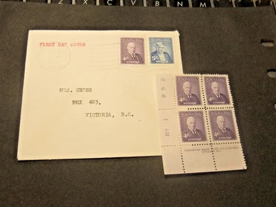 1955 Canada FDC - Bennett - and MH Block of Stamps - Image 1 of 2