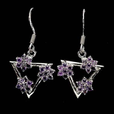 Pendientes redondos de plata de ley Black Friday amatista joyas de piedras preciosas naturales Foto 1 de 4