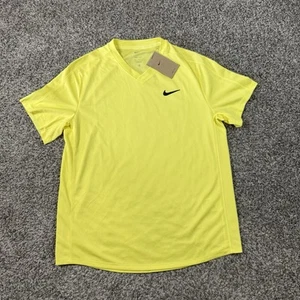 Nike Mens Dri Fit Size M Neon Yellow V Neck T Shirt NWT - Picture 1 of 9