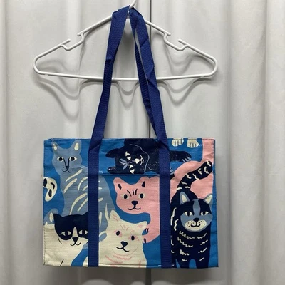 Happy Cats Shoulder Tote bag large full zip storage travel grocery new with tags - Image 1 of 4