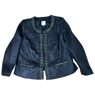 Sejour Black Leather With Spikes Orments Open Jacket Women Size 18W - Image 1 of 4