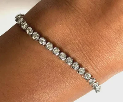 4CT Round Cut Natural Diamond Tennis Bracelet For Bezel Setting 14K White Gold - Image 1 of 4