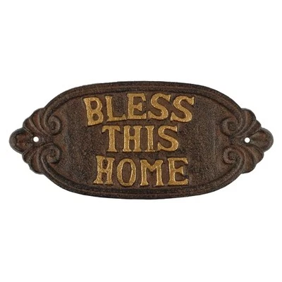 Bless This Home Cast Iron Wall Plaque – Rustic Home Blessing Sign - Image 1 of 4