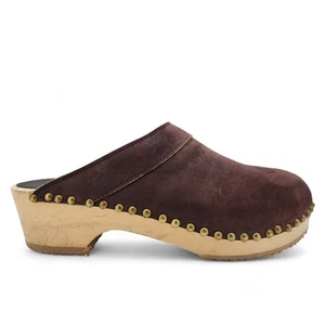 Sandgren Athens Clogs Womens 43 Brown Studded Leather Swedish Wood Mule PLS READ - Picture 1 of 16