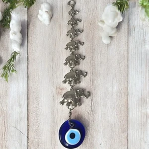 Wall Decor Hanging Handmade Turkish Seven Elephants Lucky Glass Evil Eye - Picture 1 of 8