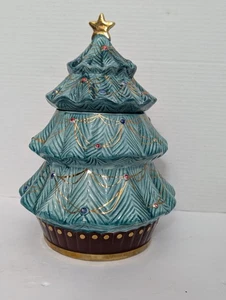 Vintage Fine Seyei China Christmas Tree Cookie Jar Gold Garland Festive Japan - Picture 1 of 11