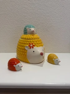 RARO set barattolo biscotti e shaker sale pepe Pier 1 ceramica famiglia riccio - Foto 1 di 19
