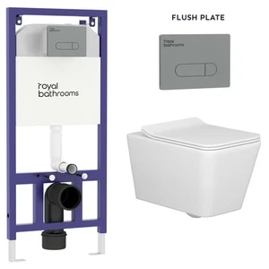Elena Wall Hung Toilet & Slim Soft Close Seat, Gun Metal Plate Wall Hung Frame - Picture 1 of 20