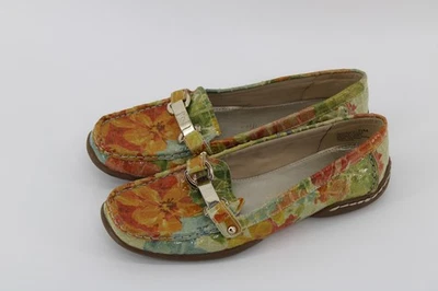 Anne Klein AK iFlex Flats Women's Sz 7.5 Yellow Flowers Silver Buckle Textured - Image 1 of 4