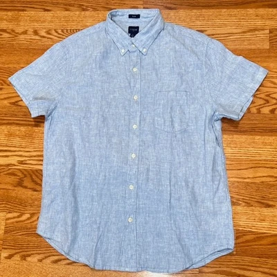 NWT J.Crew Factory Men’s L Slim Blue Linen Blend Button Down Shirt Preppy AL188 - Image 1 of 4