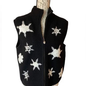 Lisa International Snowflake Vest Size M Black and White - Picture 1 of 5