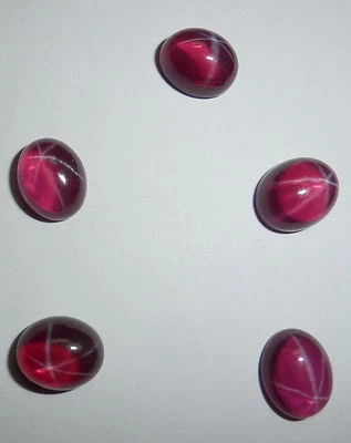 Transparent Star Ruby Oval 10x8 mm Cabochon 6 Rayed Lab-created Stone 5 pcs Lot - Image 1 of 4