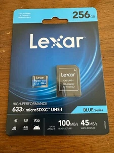 Lexar 256GB High-Performance microSDXC 633x Class 10 UHS-I Memory Card & Adapter - Picture 1 of 4