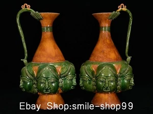 15" Old Dynasty Tang Caisai Porcelain Palace Beauty Belle Flagon Pot Pair - Picture 1 of 9