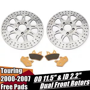 11.5" Dual Front Brake Rotors Free Pads for Harley Touring Road King FLHR 00-07 - Foto 1 di 7