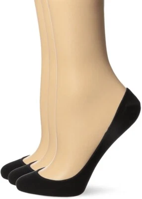 HUE 女式 237216 棉衬里 3 件装黑色 Crew Cut 袜鞋 S/M 码 — 第 1/2 张图片