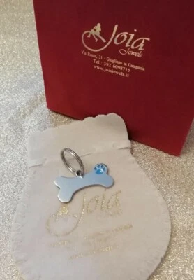 Ciondolo Charm Osso Zampa Blu Azzurro Acciaio Collare Cane Maschio - Immagine 1 di 3