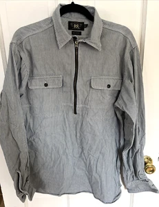 RRL Indigo blue white denim Striped half zip 2 pocket work shirt thick cotton M - Picture 1 of 15