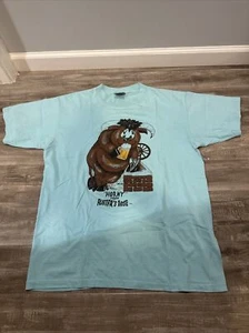 Vtg Horny From Rustlers Roostie T Shirt Sz XL SS Made in USA Blue Double Sided - Picture 1 of 8