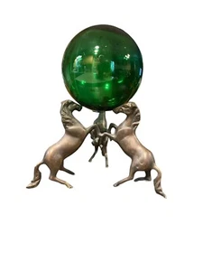 Three Stallions Stand with Green Glass Orb - Picture 1 of 10