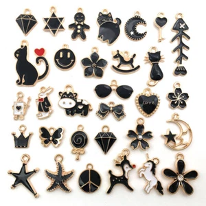 10pcs Black Enamel Charms Pendant For Jewelry Making Handmade Earrings Necklace - Picture 1 of 39