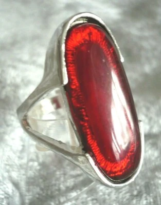 8 Sorten: wuchtig + groß Glas Folklore Schmuck Ring glut rot silber NEU + TOP - Bild 1 von 2