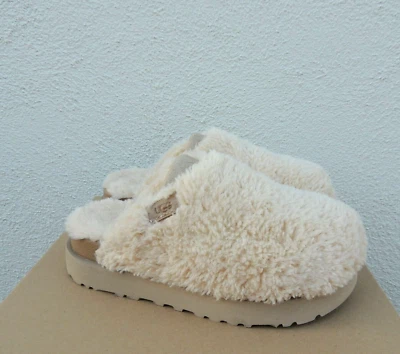 ZAPATILLAS DESLIZANTES UGG NATURAL FUZZ LANA DE AZÚCAR/PIEL SINTÉTICA, US 10/ EUR 41 ~ NUEVAS Foto 1 de 4