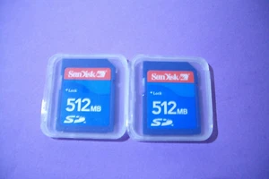 CANTIDAD = 2 TARJETAS SD SANDISK 512 MB con estuches delgados (EE. UU. Vendedor) - Imagen 1 de 1