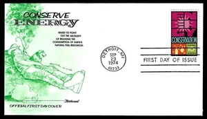 USA, SCOTT # 1547, FLEETWOOD FDC COVER - CONSERVE ENERGY, ENVIRONMENTAL 1974 - Picture 1 of 1