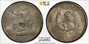 1875-S T$1 Trade Dollar PCGS Chopmark UNC Details, Great Bold Chop! - Picture 1 of 2