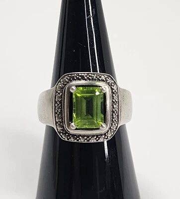 Anillo de peridoto de plata esterlina 925 CID Clyde Duneier con halo talla 7 3/4 vintage usado en excelente estado Foto 1 de 4
