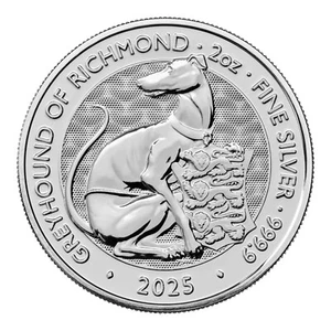 Reino Unido 5 libras 2025 TB Greyhound of Richmond 2 OZ plata 9999 - Imagen 1 de 12
