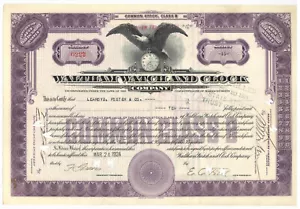Waltham Watch and Clock Company. Lagerzertifikat. 1920er Jahre - Bild 1 von 1