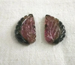 Tourmaline Bi-Color Beautiful Carving 2 Piece 1 Pair 10.90 Cts Natural Gemstone - Picture 1 of 8