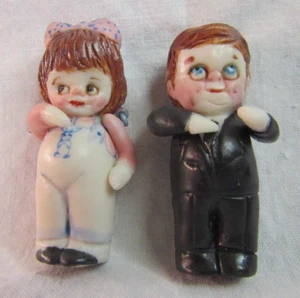 ANTIQUE BISQUE DOLL HOUSE MINIATURE BOY AND GIRL WITH MOVEABLE ARMS 1920`S - Picture 1 of 5