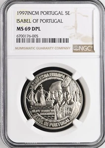 1997INCM PORTUGAL 5 EURO ISABEL OF PORTUGAL - NGC MS 69 DPL - Picture 1 of 4