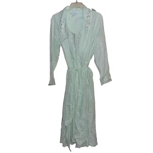 Vintage NWT Miss Elaine Long Nightgown  Robe Set Green Embossed fabric size S - Picture 1 of 7