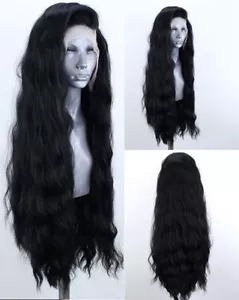 Natural Black Wigs Long Wavy Heat Resistant Hair Pre Plucked HD Lace Front Wigs - Picture 1 of 8