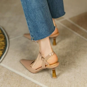 Sandalias de tacón medio para dama Zapatos para mujer Moda charol correa al tobillo con tira trasera - Imagen 1 de 17